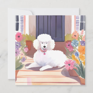 Poodle Branco Cartão de Flores de Aquarela de Ca
