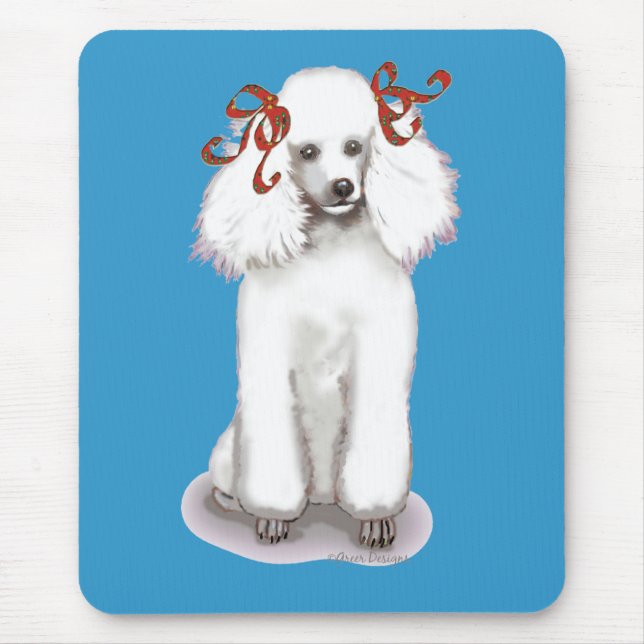 Poodle branco em Arcos vermelhos Retrait Mousepad (Frente)