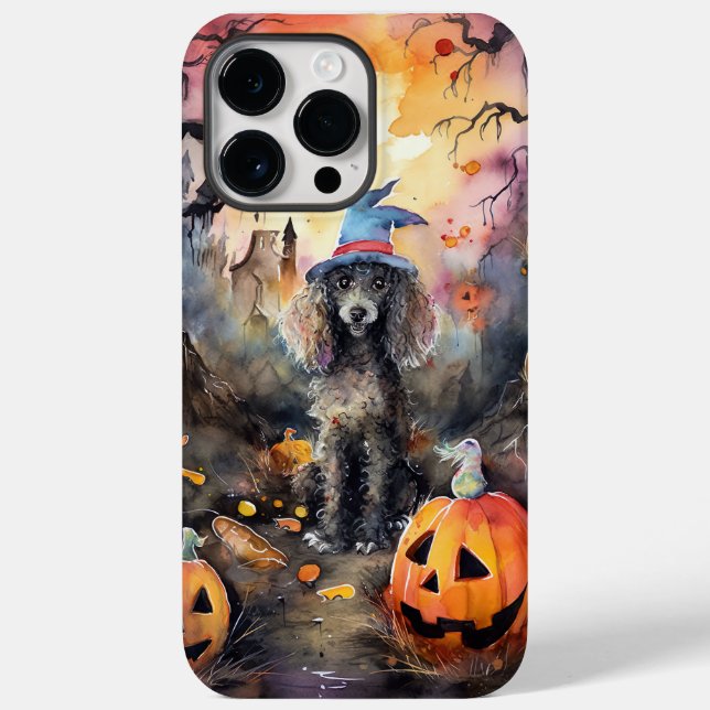 Poodle de Halloween com Abóboras Assustador (Verso)