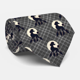 Poodle Elegante em Gravata Xadrez Cinza