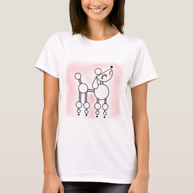 Poodle Line Art, Poodle Pink T Shirt e Top (Frente)