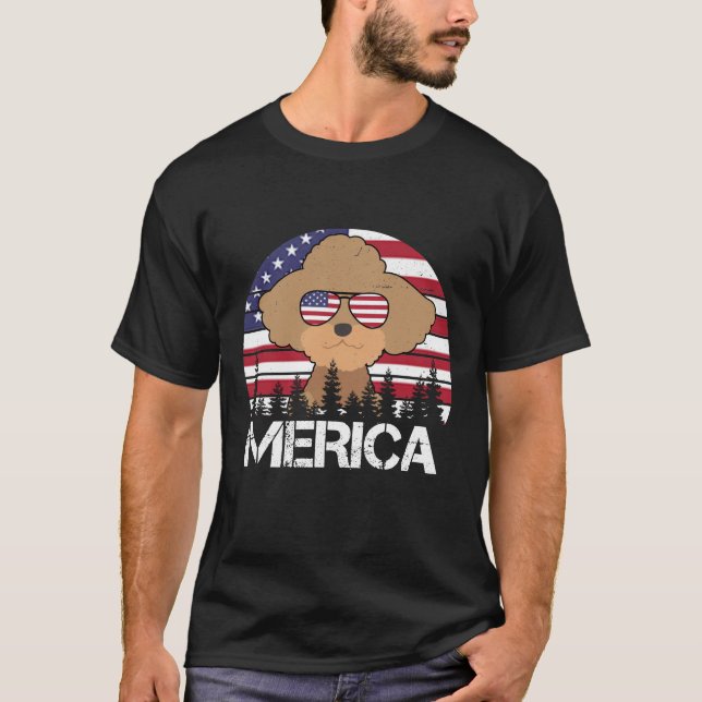 Poodle Merica 4 de julho Camiseta de cão Engraçado (Frente)