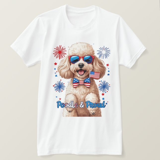 Poodle & Orud - 4 de julho Cão T-Shirt (Frente do Design)