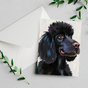 Poodle Preto   Cartão de Pet em Aquarela de Cachor