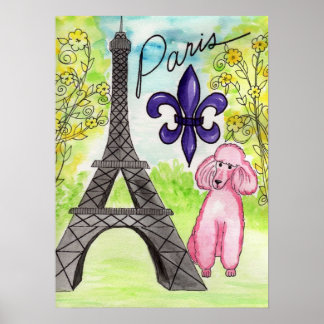 Poodle rosa na poster de Paris