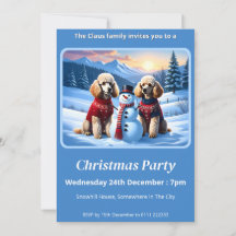 Poodles e Snowman Convite para o Natal