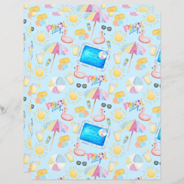 Pool Party Scrapbook Paper in Blue (Frente/Verso)