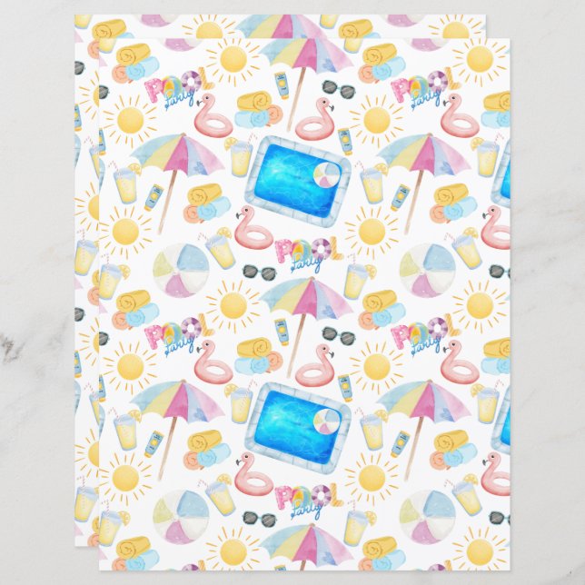 Pool Party Scrapbook Paper in White (Frente/Verso)
