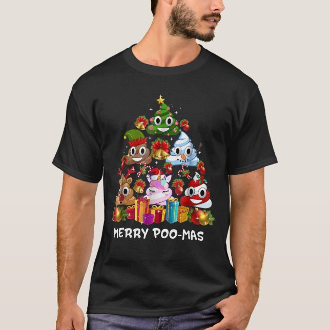 Poop Emoji Feliz Natal Pajama Engraçado T-Shirt (Frente)