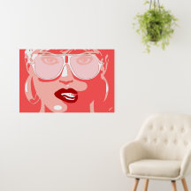 Pop Art Bonito Mulher Óculos escuros Lábio vermelh