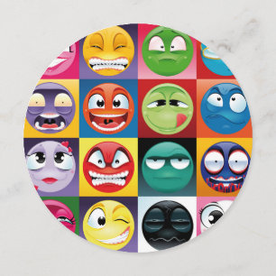 pop art emoji 5.25 x 5.25 Círculo de Convite