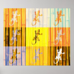 Pop Art Geckos Poster<br><div class="desc">Geckos coloridos na parede de bambu</div>