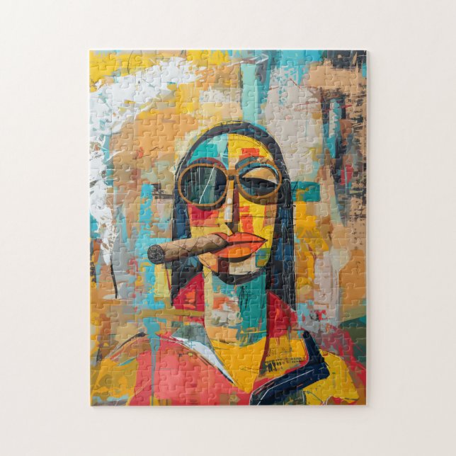Pop Art Mona Lisa Fumando um Quebra-cabeça de char (Vertical)