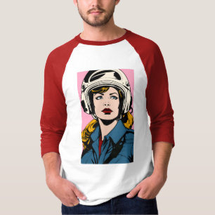 Pop Art Retro Mulher em Camisa Gráfica de Capacete
