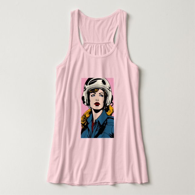 Pop Art Retro Mulher em Camisa Gráfica de Capacete (Frente do Design)