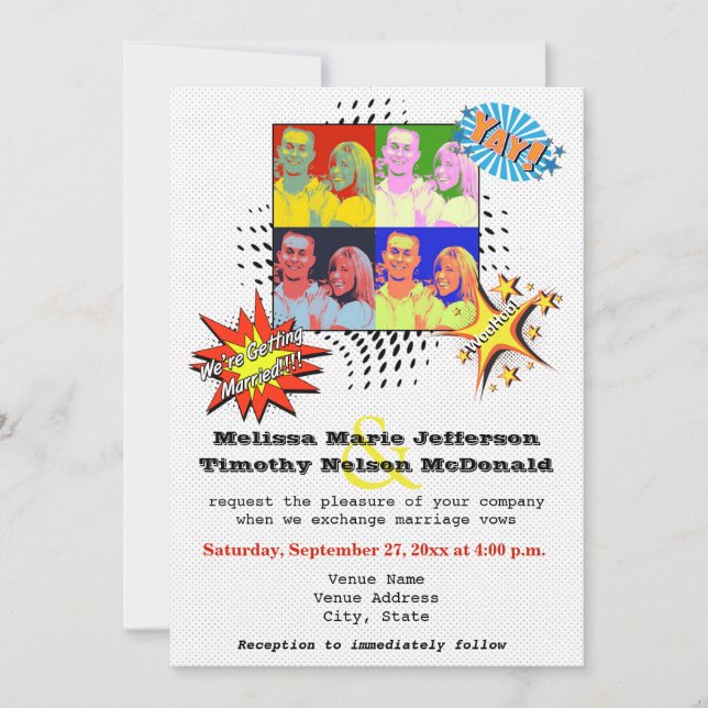 Pop Art Seu Próprio Convite De Casamento FOTO (Frente)