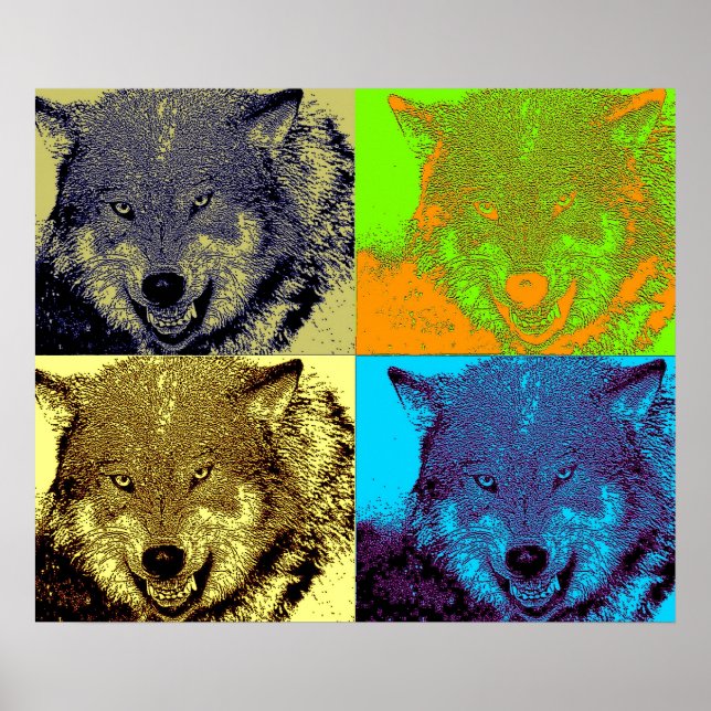 Pop Art Wild Wolf in Snow Artwork Poster Print (Frente)