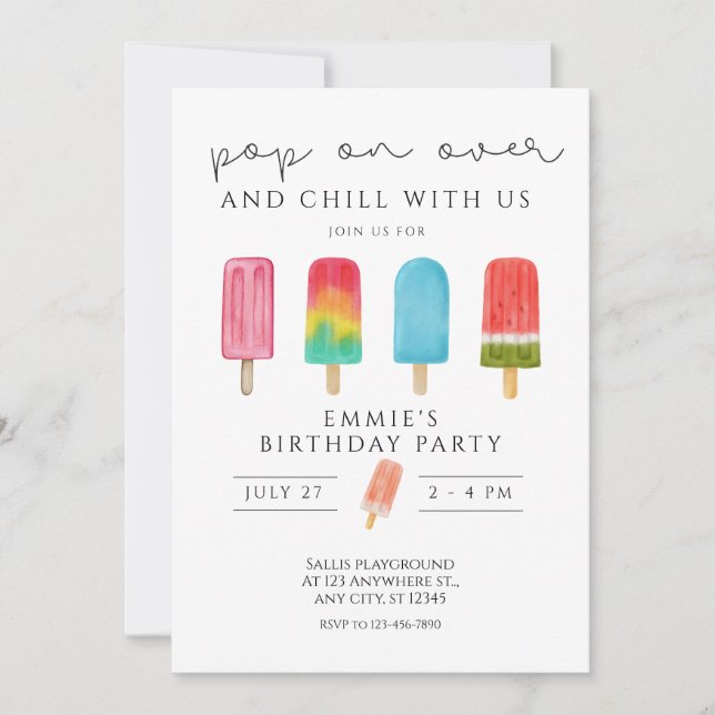 Pop De Convite De Aniversário De Piscina sorvete A (Frente)
