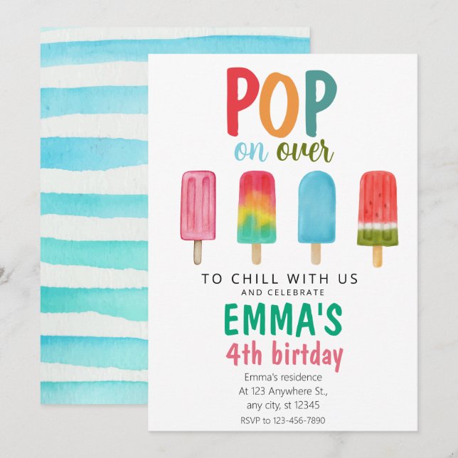 Pop De Convite De Aniversário De Piscina sorvete A (Frente/Verso)