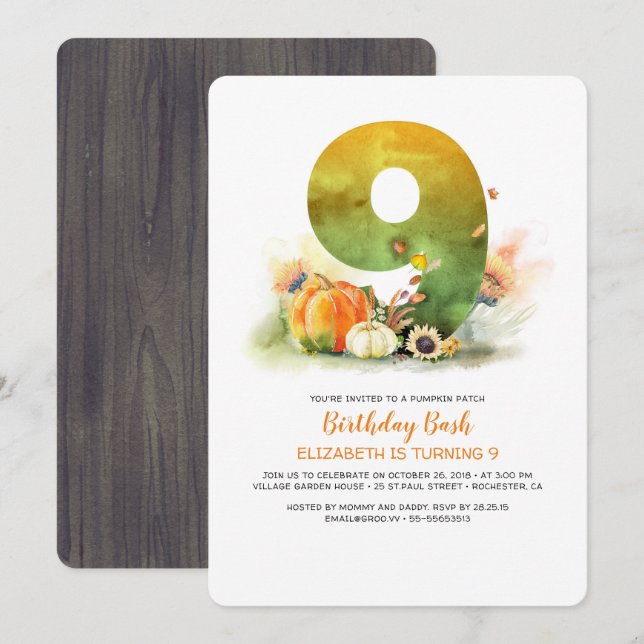 Pop-kin Patch Birthday Bash Fall Convite (Frente/Verso)