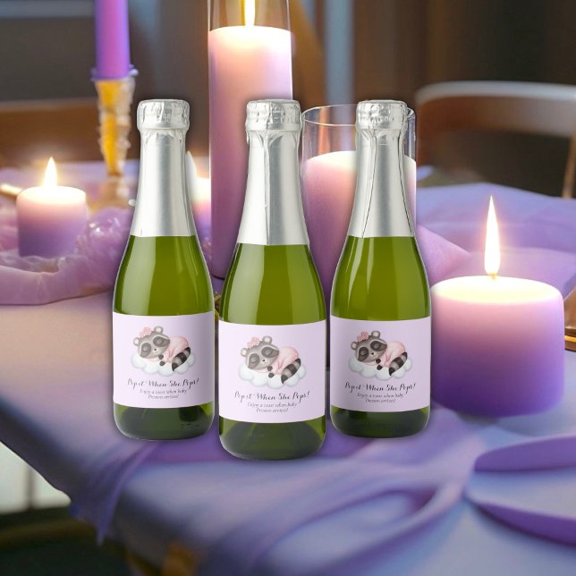 Pop Raccoon Quando Pop (Raccoon Girl Baby Shower Pop It When She Pops Sparkling Wine Label)
