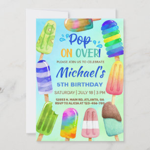 Pop sobre picolés, convite para o aniversário de v