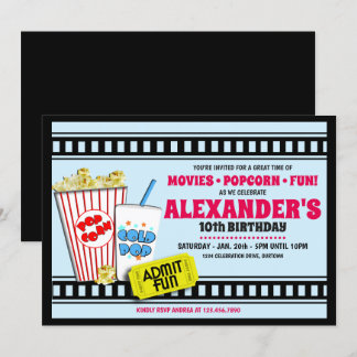 Popcorn e um Convite de aniversário de Filme