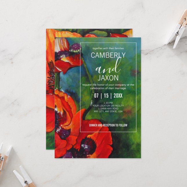 Pópias Laranja Pintadas Convite Para Casamento (Frente/Verso In Situ)