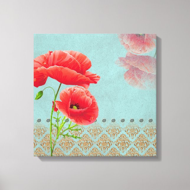 Poppies Barrocos Turquesa - Canvas (Frente)