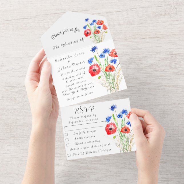 Poppies Cornflower Floral Wedding Elegant (Aba destacável)