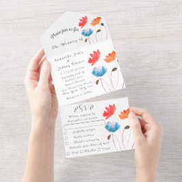 Poppies Floral Watercolor Casamento de Verão Elega
