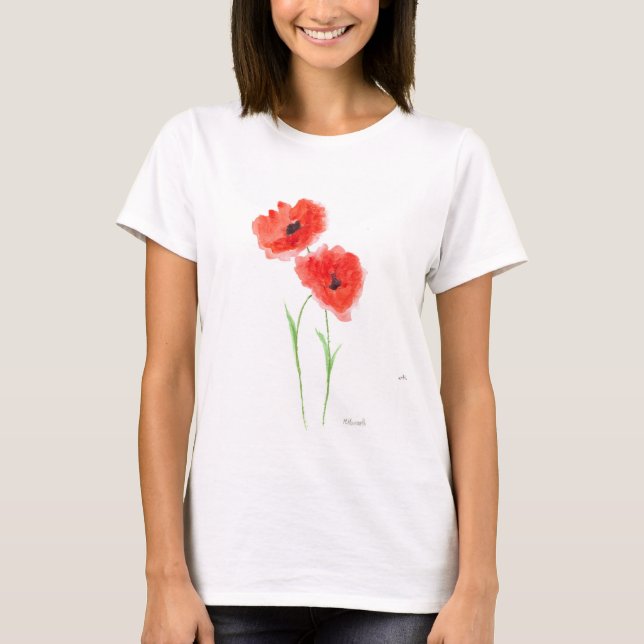 Poppies ruivo de papoila-vermelha-aquarela T-Shirt (Frente)