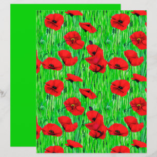 Poppies vermelhos num campo verde