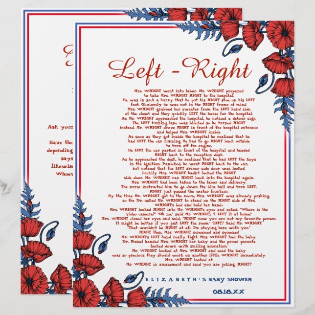 Poppy Floral Chá de fraldas Esquerda - Direita (Frente/Verso)