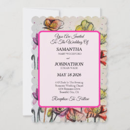 Poppy Watercolor Fllower Floral Wedation Convite