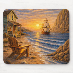 Pôr do Sol Costeiro à Vela Mouse Pad