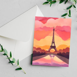 Pôr do Sol em Paris Cartão de Aquarela da Torre