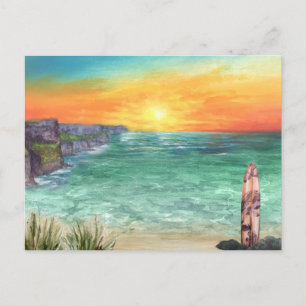 Pôr do sol no oceano em aquarela Cartão postal d