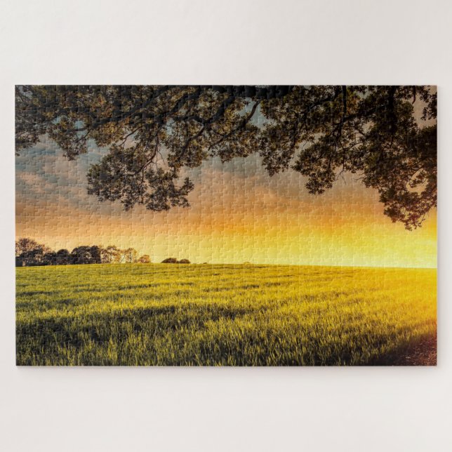 Pôr do sol num Quebra-cabeça de Paisagem Rural (Horizontal)