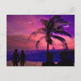 Pôr do sol romântico na praia, cartão postal