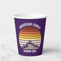 Pôr do sol roxo retrô montanha festa personalizada
