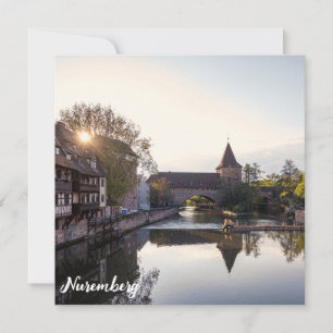 Pôr do sol sobre a antiga ponte medieval em Nuremb