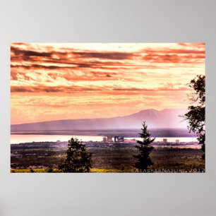 Por do sol sobre o poster de Anchorage