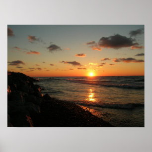 Por do sol sobre o poster do Lago Michigan