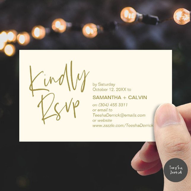 Por favor, responda Convite de Casamento Minimalis (Kindly RSVP Modern Minimalist Wedding Dinner Invites Reminder Enclosed Card Phone Email Yellow Gold)