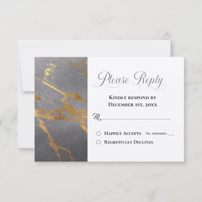 Por favor, responda, RSVP Trendy Cinza com Dourada (Frente)