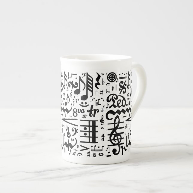Porcelana A caneca musical de China de osso dos símbolos (Frente Esquerda)