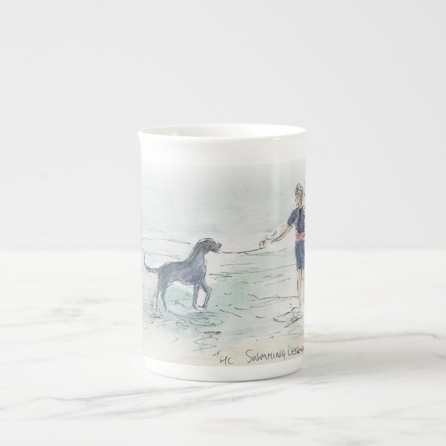 Porcelana "A lição de natação" osso caneca com arte fina (Frente)