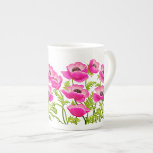 Porcelana A papoila de jardim cor-de-rosa floresce a caneca