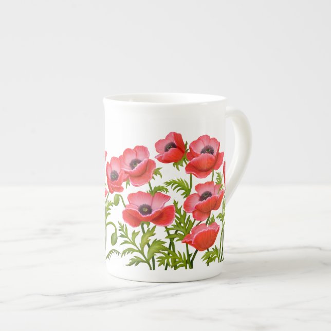 Porcelana A papoila de jardim vermelha floresce a caneca (Frente Esquerda)